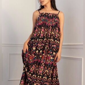 EUC - Anthropologie Floral Black Maxi Dress - L